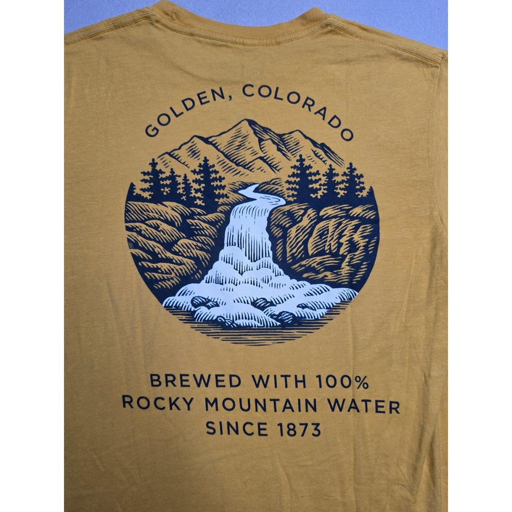 Tee Luv T-Shirt Mens Medium Mustard Coors Banquet Beer Golden Colorado Waterfall - Picture 4 of 7